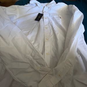 White long sleeve polo dress shirt.